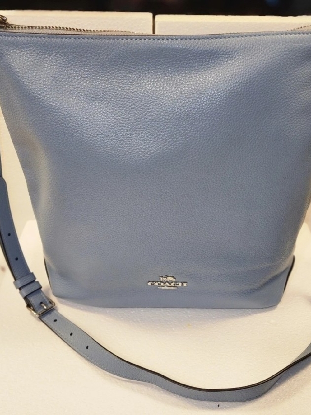 Coach Abby Hobo Light Blue Pebbled Leather Crossbody Bag